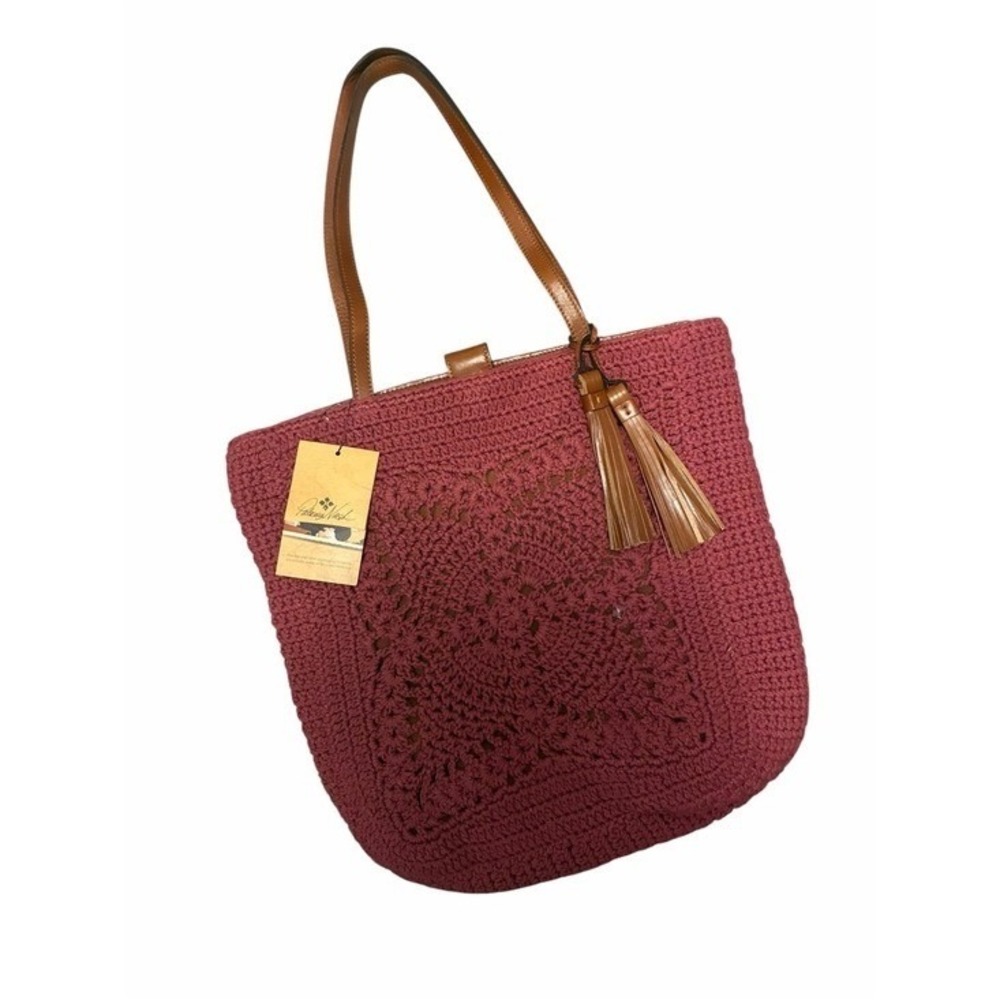 Patricia Nash Naomi Crochet Tote Bag Crochet Leather Trim Tote Bag Tassel